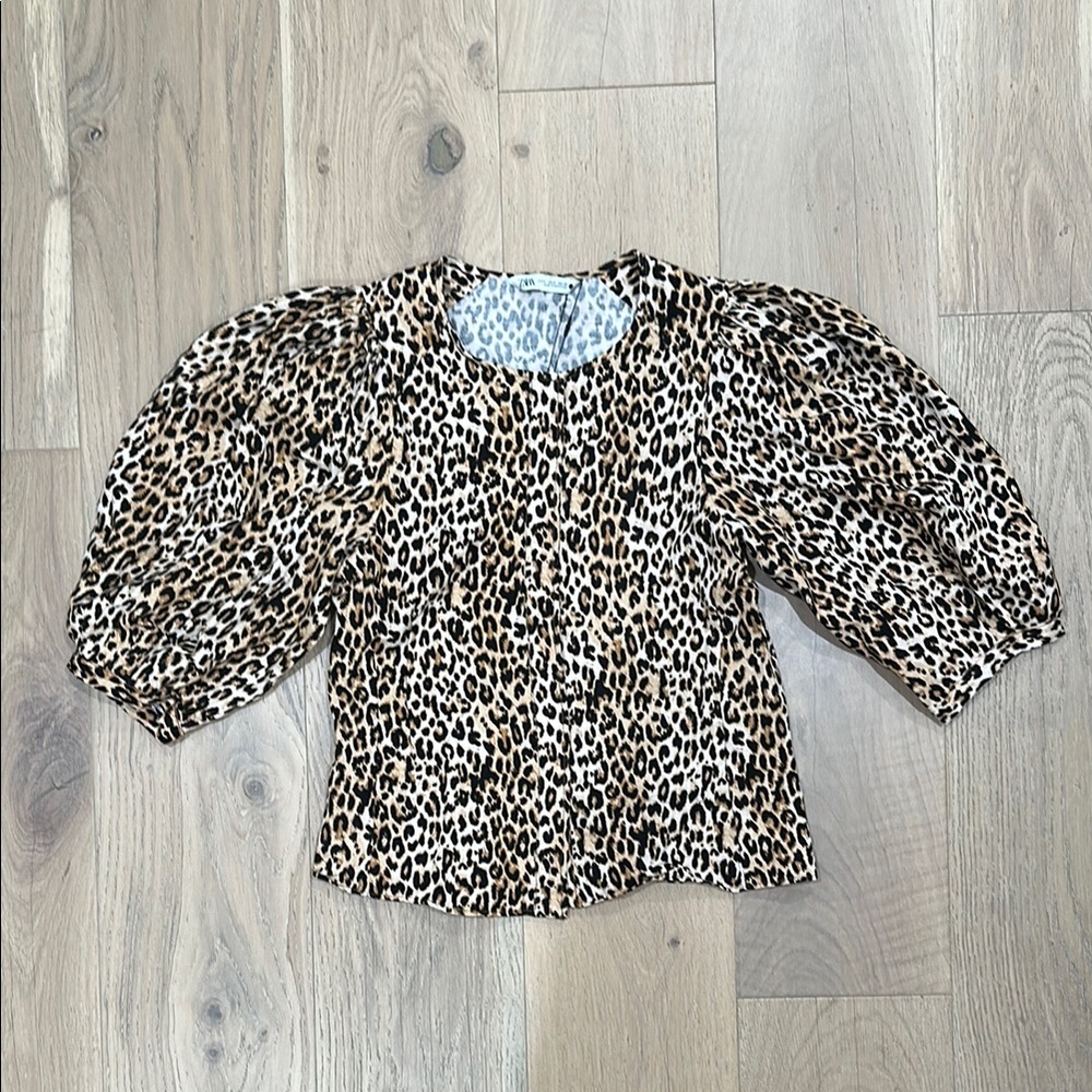 Zara Animal Print Top in Black and Tan